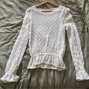 Anthropology White Crochet Knit Peplum Sweater